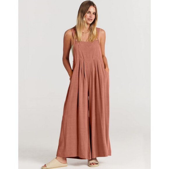 ANRABESS Overalls Jumpsuit Casual Loose Sleeveless Adjustable in Apricot - Picture 2 of 16